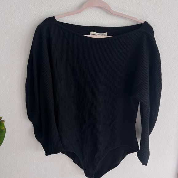 MARA HOFFMAN Shira Linen-Cotton Knit Bodysuit Black long sleeve - Picture 5 of 7